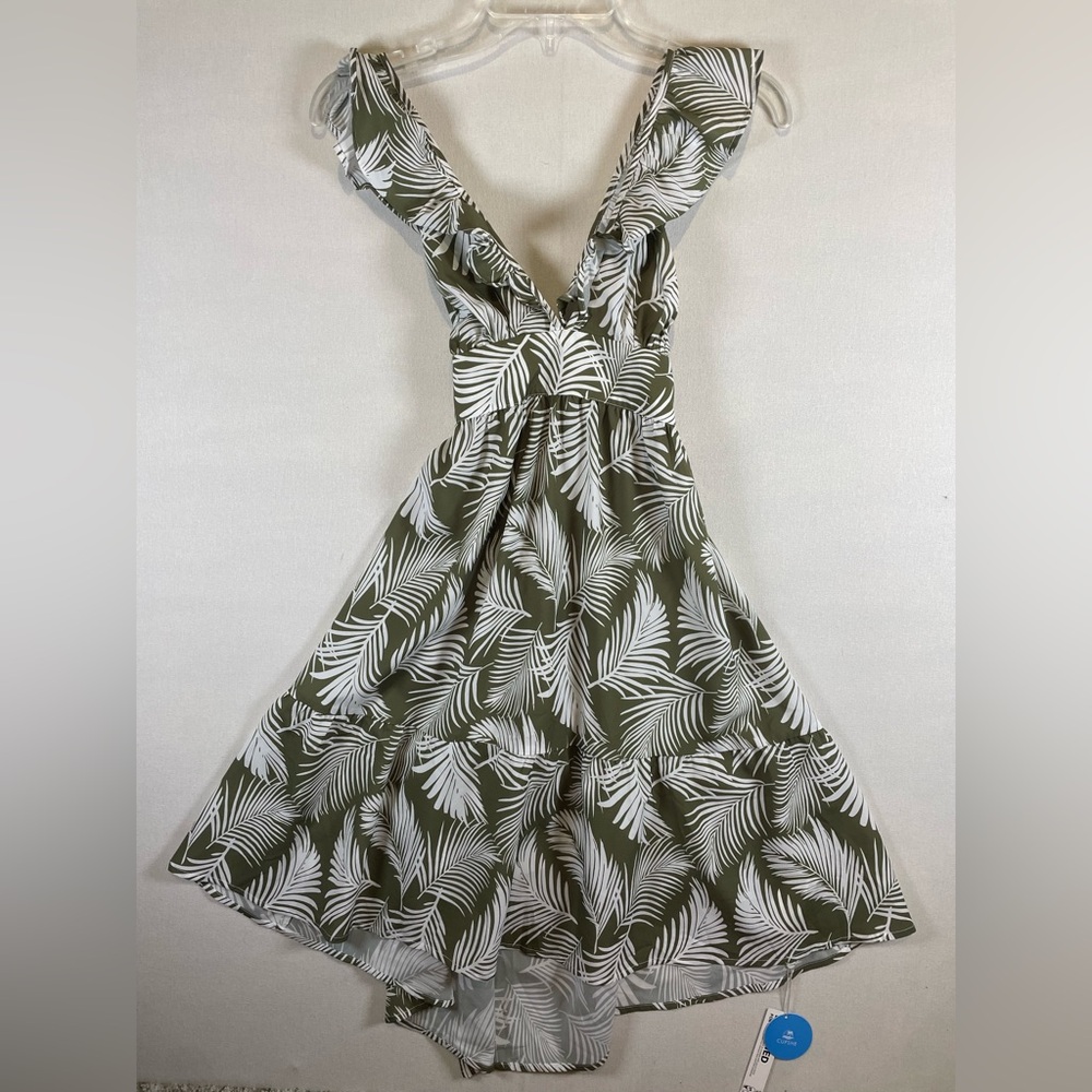 Cupshe Leaf Print Dress Large Womens Green Ruffle Beach Sundress Boho NWT! - Picture 6 of 10